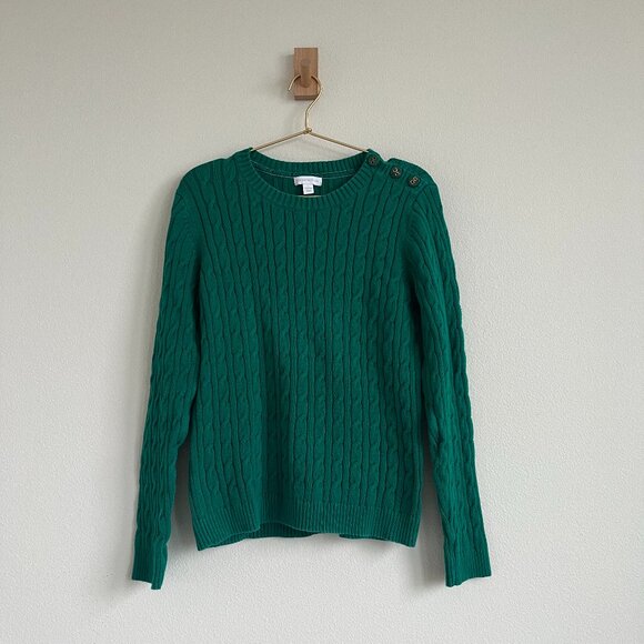 Charter Club Sweaters - Charter Club Preppy Cotton Cable Knit Crewneck Sweater in Emerald Green